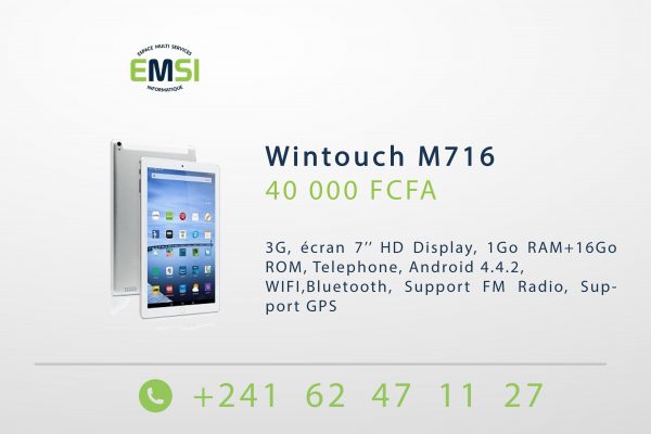 Wintouch M716 3G, Ecran 7’’ HD Display, 1Go RAM+16Go ROM, Telephone, Android 4.4.2, WIFI,Bluetooth, Support FM Radio, Support GPS